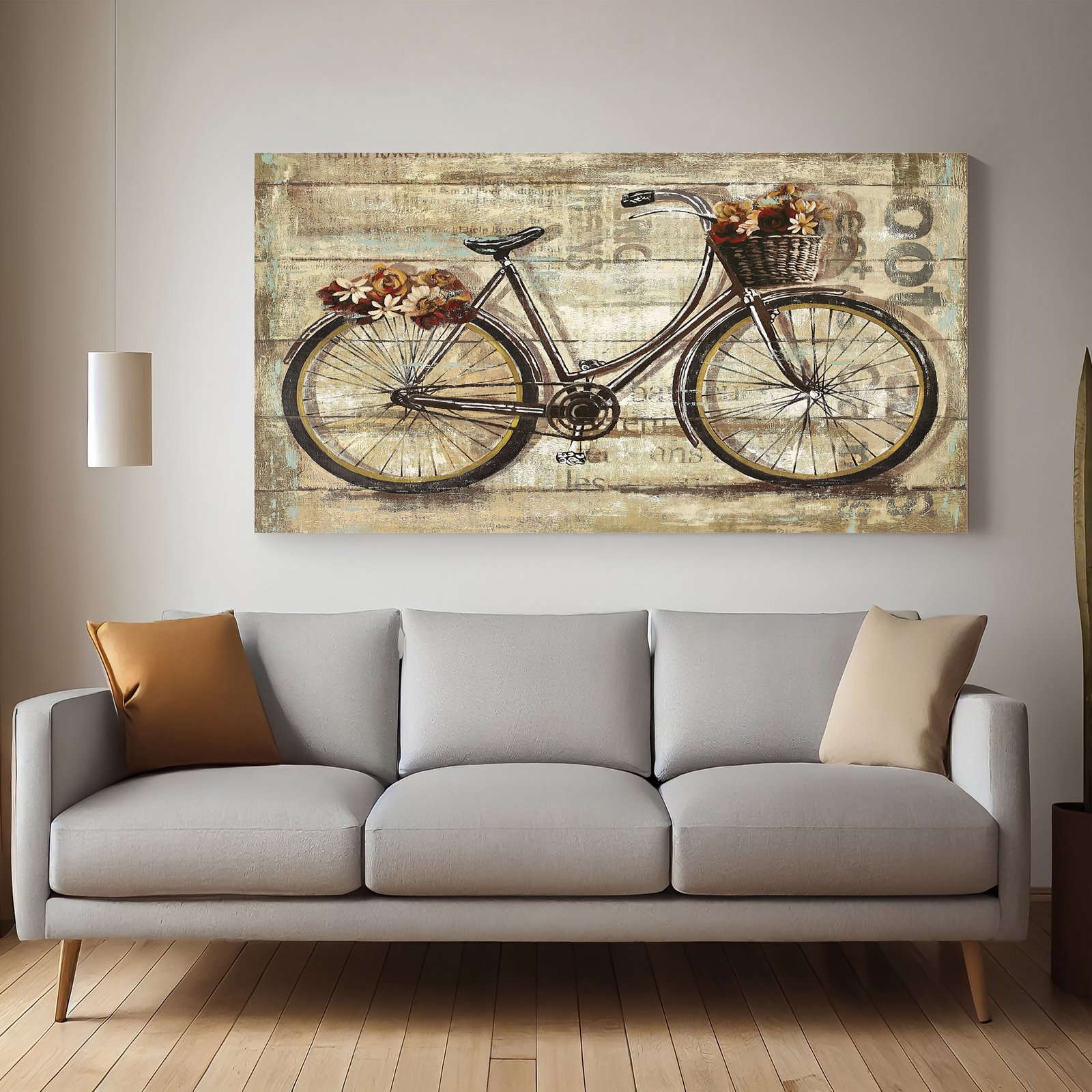 Vintage Bicycle with Flowers Canvas Wall Painting  decorative masterpiece for home decor